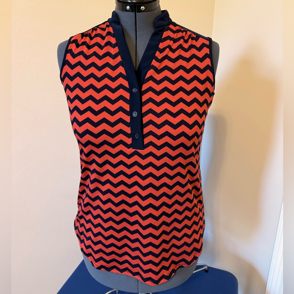 PerSeption Concept Navy & Coral Chevron Sleeveless Polo